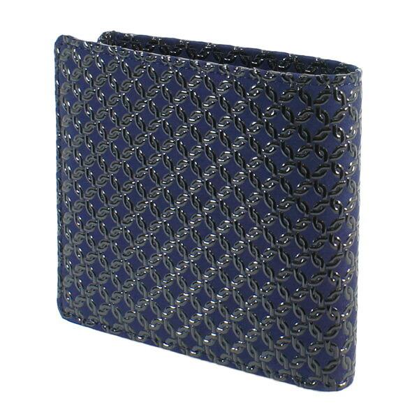 印伝 甲州印伝 印傳屋 上原勇七 財布 二つ折り財布 2009 輪繋ぎ小 紺地×黒漆 鹿革 本革 レザー キャッシュレス 和柄 ブランド 冬物 冬ギフト クリスマス 贈り物 YM01 印傳屋（INDEN-YA） 印伝 甲州印伝 上原勇七 財布 二つ折り財布 2009