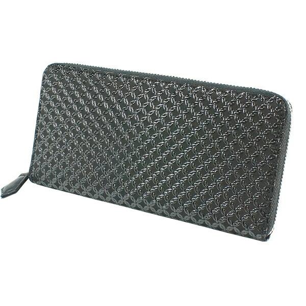 印伝 甲州印伝 印傳屋 上原勇七 財布 長財布 束入れ 2111 輪繋ぎ小 黒地×黒漆 鹿革 本革 レザー 和柄 ブランド 冬物 冬ギフト クリスマス 贈り物 YM02 印傳屋（INDEN-YA） 印伝 甲州印伝 上原勇七 財布 長財布 印伝財布 束