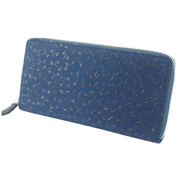 印伝 甲州印伝 印傳屋 上原勇七 財布 長財布 束入れ 2111 とんぼ 紺地×白漆 鹿革 本革 レザー 和柄 ブランド 冬物 冬ギフト クリスマス 贈り物 YM02 印傳屋（INDEN-YA） 印伝 甲州印伝 上原勇七 財布 長財布 印伝財布 束