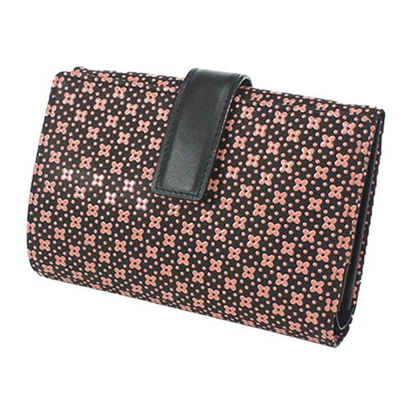 印伝 甲州印伝 印傳屋 上原勇七 財布 二つ折り財布 2213 ローズ小 黒地×ピンク漆 鹿革 本革 レザー 花柄 ブランド 冬物 冬ギフト クリスマス 贈り物 YM02 印傳屋（INDEN-YA） 印伝 甲州印伝 上原勇七 財布 二つ折り財布 印伝