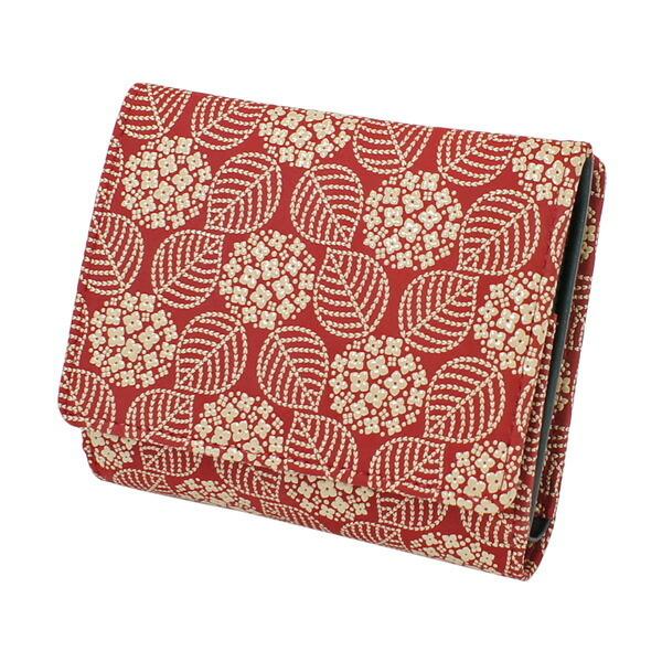 印伝 甲州印伝 印傳屋 上原勇七 財布 二つ折り財布 2215 あじさい 紫陽花 赤地×白漆 鹿革 本革 レザー 花柄 ブランド 冬物 冬ギフト クリスマス 贈り物 YM02 印傳屋（INDEN-YA） 印伝 甲州印伝 上原勇七 財布 二つ折り財布 印伝