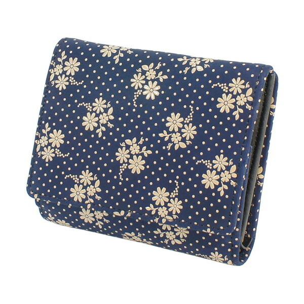 印伝 甲州印伝 印傳屋 上原勇七 財布 二つ折り財布 2215 コスモス 秋桜 紺地×白漆 鹿革 本革 レザー 花柄 ブランド 冬物 冬ギフト クリスマス 贈り物 YM02 印傳屋（INDEN-YA） 印伝 甲州印伝 上原勇七 財布 二つ折り財布 印伝