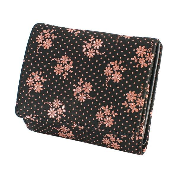 印伝 甲州印伝 印傳屋 上原勇七 財布 二つ折り財布 2215 コスモス 秋桜 黒地×ピンク漆 鹿革 本革 レザー 花柄 ブランド 冬物 冬ギフト クリスマス 贈り物 YM02 印傳屋（INDEN-YA） 印伝 甲州印伝 上原勇七 財布 二つ折り財布 印伝