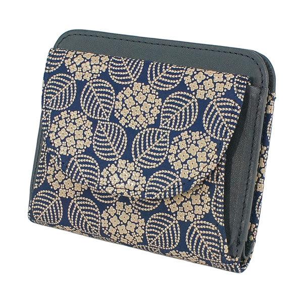印伝 甲州印伝 印傳屋 上原勇七 財布 二つ折り財布 2219 あじさい 紺地×白漆 鹿革 本革 レザー 花柄 ブランド 冬物 冬ギフト クリスマス 贈り物 YM02 印傳屋（INDEN-YA） 印伝 甲州印伝 上原勇七 財布 二つ折り財布 印伝