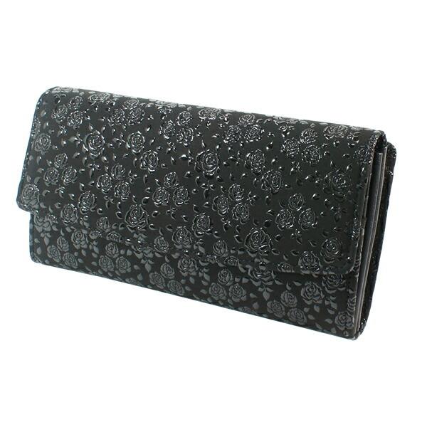 印伝 甲州印伝 印傳屋 上原勇七 財布 長財布 束入れ 2310 ローズ小 紫地×黒漆 鹿革 本革 レザー 花柄 ブランド 冬物 冬ギフト クリスマス 贈り物 YM02 印傳屋（INDEN-YA） 印伝 甲州印伝 上原勇七 財布 長財布 印伝財布 束