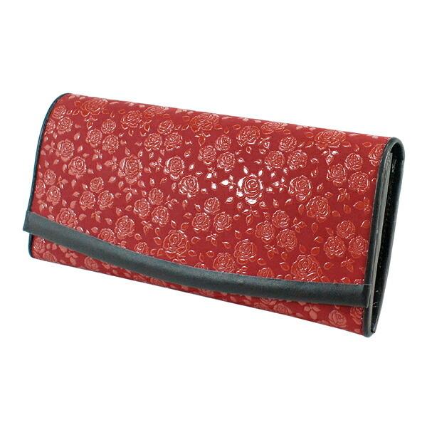印伝 甲州印伝 印傳屋 上原勇七 財布 長財布 束入れ 2311 ローズ小 黒地×黒漆 鹿革 本革 レザー 花柄 ブランド 冬物 冬ギフト クリスマス 贈り物 YM01 印傳屋（INDEN-YA） 印伝 甲州印伝 上原勇七 財布 長財布 印伝財布 束