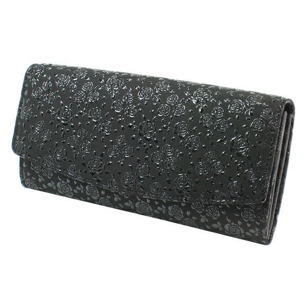 印伝 甲州印伝 印傳屋 上原勇七 財布 長財布 束入れ 2314 ローズ小 黒地×黒漆 鹿革 本革 レザー 花柄 ブランド 冬物 冬ギフト クリスマス 贈り物 YM02 印傳屋（INDEN-YA） 印伝 甲州印伝 上原勇七 財布 長財布 印伝財布 束