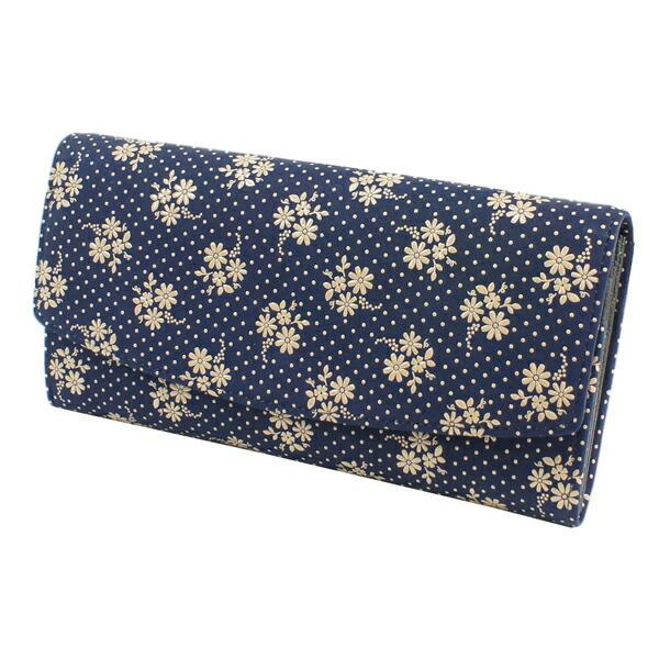 印伝 甲州印伝 印傳屋 上原勇七 財布 長財布 束入れ 2314 コスモス 秋桜 紺地×白漆 鹿革 本革 レザー 花柄 ブランド 冬物 冬ギフト クリスマス 贈り物 YM02 印傳屋（INDEN-YA） 印伝 甲州印伝 上原勇七 財布 長財布 印伝財布 束