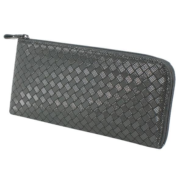 印伝 甲州印伝 印傳屋 上原勇七 財布 長財布 束入れ 2315 網代編 黒地×黒漆 鹿革 本革 レザー 和柄 ブランド 冬物 冬ギフト クリスマス 贈り物 YM01 印傳屋（INDEN-YA） 印伝 甲州印伝 上原勇七 財布 長財布 印伝財布 束