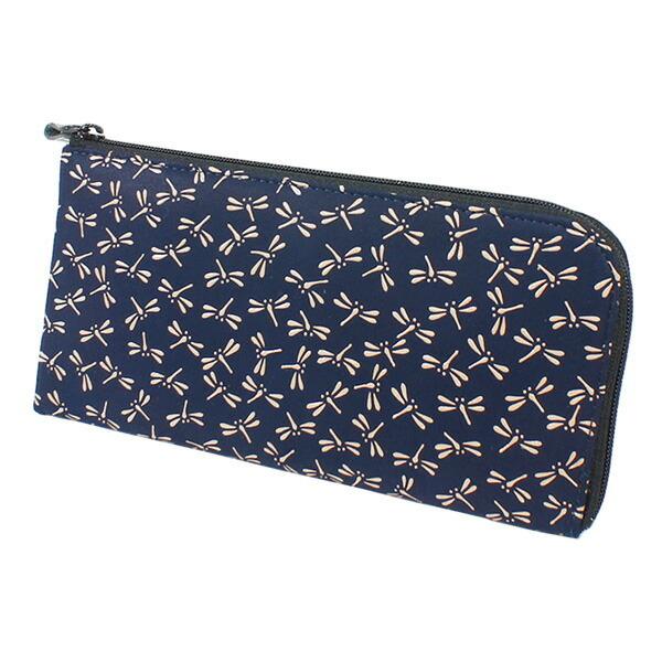 印伝 甲州印伝 印傳屋 上原勇七 財布 長財布 束入れ 2315 とんぼ 黒地×白漆 鹿革 本革 レザー 和柄 ブランド 冬物 冬ギフト クリスマス 贈り物 YM01 印傳屋（INDEN-YA） 印伝 甲州印伝 上原勇七 財布 長財布 印伝財布 束