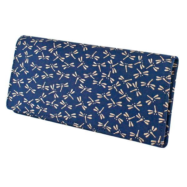 印伝 甲州印伝 印傳屋 上原勇七 財布 長財布 束入れ カードケース カード入れ 2529 とんぼ 紺地×白漆 鹿革 本革 和柄 ブランド 冬物 冬ギフト クリスマス 贈り物 YM01 印傳屋（INDEN-YA） 印伝 甲州印伝 上原勇七 財布 長財布 印伝財布 束