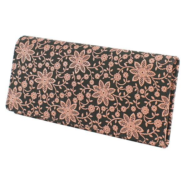 印伝 甲州印伝 印傳屋 上原勇七 財布 長財布 束入れ カードケース カード入れ 2529 クレマチス 黒地×ピンク漆 鹿革 花柄 ブランド 冬物 冬ギフト クリスマス 贈り物 YM01 印傳屋（INDEN-YA） 印伝 甲州印伝 上原勇七 財布 長財布 印伝財布 束