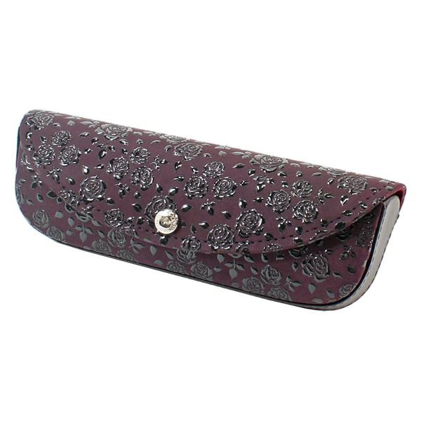 印伝 甲州印伝 印傳屋 上原勇七 メガネケース メガネ入れ 4210 ローズ小 紫地×黒漆 鹿革 本革 レザー 花柄 ブランド 冬物 冬ギフト クリスマス 贈り物 YM01 印傳屋（INDEN-YA） 印伝 甲州印伝 上原勇七 メガネケース メガネ入れ