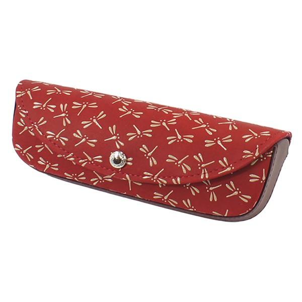 トンボ柄 赤 メガネケース 印伝新品 鹿革漆の模様