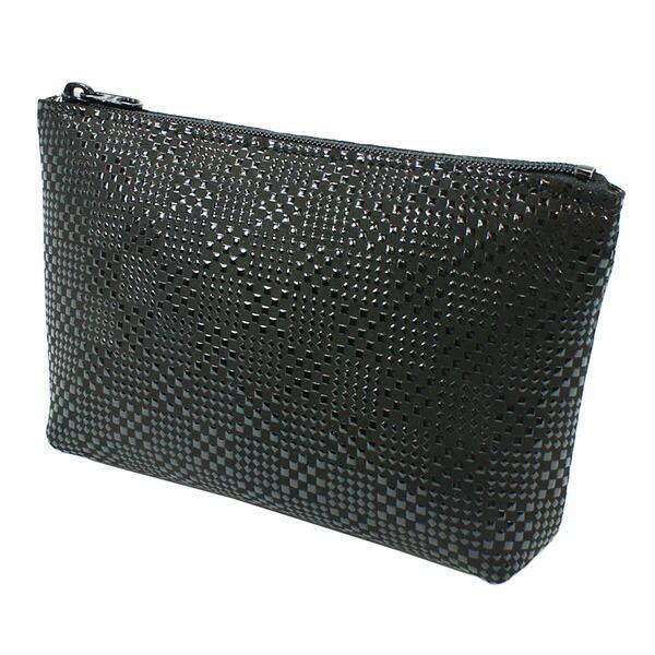 印伝 甲州印伝 印傳屋 上原勇七 ポーチ 化粧ポーチ 4405 変わり市松小 黒地×黒漆 鹿革 本革 レザー 和柄 ブランド 冬物 冬ギフト クリスマス 贈り物 YM02 印傳屋（INDEN-YA） 印伝 甲州印伝 上原勇七 ポーチ 化粧ポーチ 4405