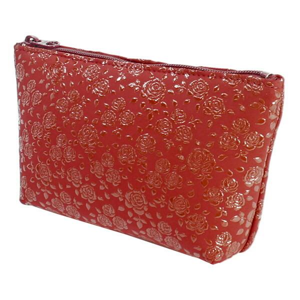 印伝 甲州印伝 印傳屋 上原勇七 ポーチ 化粧ポーチ 4405 ローズ小 黒地×ピンク漆 鹿革 本革 レザー 花柄 ブランド 冬物 冬ギフト クリスマス 贈り物 YM02 印傳屋（INDEN-YA） 印伝 甲州印伝 上原勇七 ポーチ 化粧ポーチ 4405