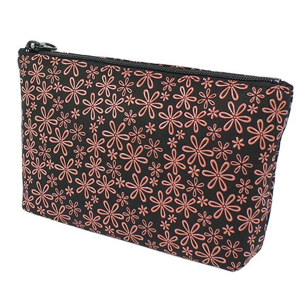 印伝 甲州印伝 印傳屋 上原勇七 ポーチ 化粧ポーチ 4405 雪割草 黒地×ピンク漆 鹿革 本革 レザー 花柄 ブランド 冬物 冬ギフト クリスマス 贈り物 YM02 印傳屋（INDEN-YA） 印伝 甲州印伝 上原勇七 ポーチ 化粧ポーチ 4405