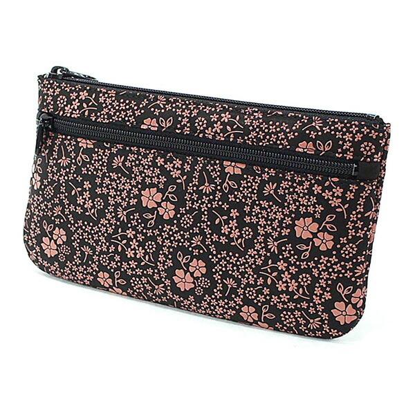 印伝 甲州印伝 印傳屋 上原勇七 ポーチ 通帳入れ 4407 ローズ小 黒地×ピンク漆 鹿革 本革 レザー 薄い スリム 花柄 ブランド 冬物 冬ギフト クリスマス 贈り物 YM01 印傳屋（INDEN-YA） 印伝 甲州印伝 上原勇七 ポーチ 通帳入れ 薄型