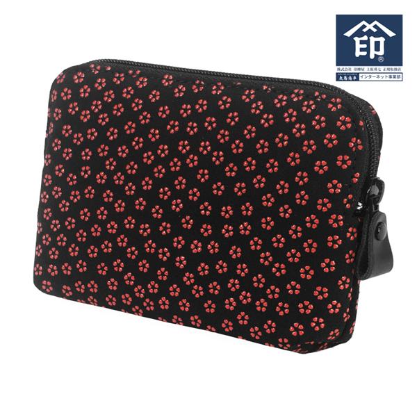 印伝 甲州印伝 印傳屋 上原勇七 ポーチ 化粧ポーチ 4405 小桜 黒地×赤漆 鹿革 本革 レザー 和柄 ブランド 冬物 冬ギフト クリスマス 贈り物 YM02 印傳屋（INDEN-YA） 印伝 甲州印伝 上原勇七 小物ポーチ 化粧ポーチ