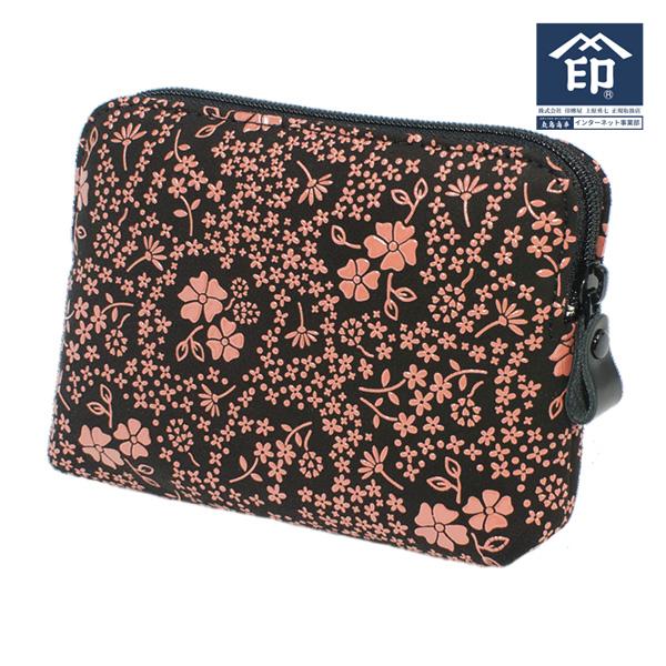 印伝 甲州印伝 印傳屋 上原勇七 ポーチ 化粧ポーチ 4405 アメリカンブルー 黒地×ピンク漆 鹿革 本革 レザー 花柄 ブランド 冬物 冬ギフト クリスマス 贈り物 YM02 印傳屋（INDEN-YA） 印伝 甲州印伝 上原勇七 小物ポーチ 化粧ポーチ