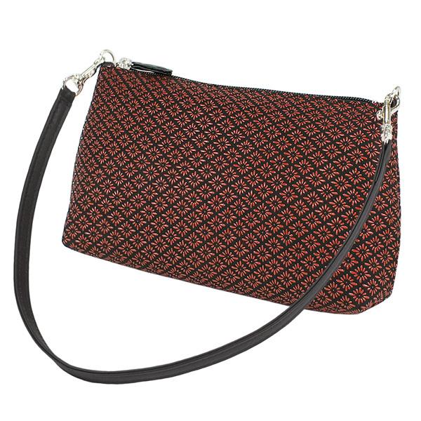 印伝 甲州印伝 印傳屋 上原勇七 化粧ポーチ 手提げ 4411 菱菊 黒地×赤漆 鹿革 本革 レザー 和柄 ブランド 冬物 冬ギフト クリスマス 贈り物 YM02 印傳屋（INDEN-YA） 印伝 甲州印伝 上原勇七 化粧ポーチ 手提げ 4411