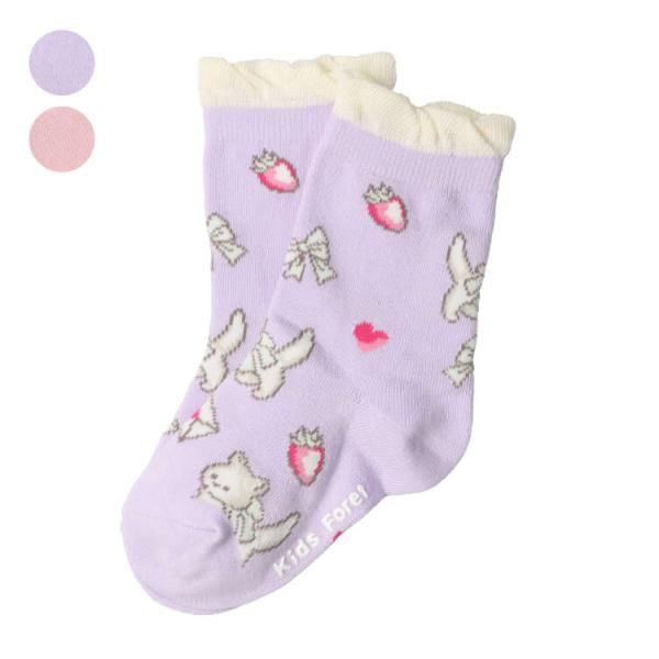 【子供服】 Kids Foret (キッズフォーレ) ねこ柄クルーソックス・靴下 13cm 14cm 15cm 16cm 17cm 18cm 19cm 20cm 21cm キッズ 女の子 B51303 CP