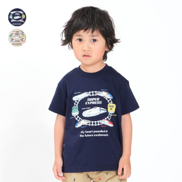 【子供服】 moujonjon (ムージョンジョン) 日本製 新幹線電車集合半袖Tシャツ 90cm〜130cm F32809