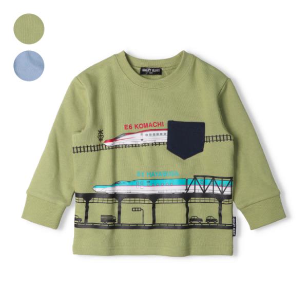 男の子が大好きな電車！ 毎シーズン大人気のJRコラボシリーズです！ 鉄橋や線路走る新幹線こまちとはやぶさの風景のプリント入り。 胸のポケットもポイント！ 裏毛素材で秋から春まで長く着られるトレーナー、スウェット。 （ベビーサイズのみ肩ボタン...