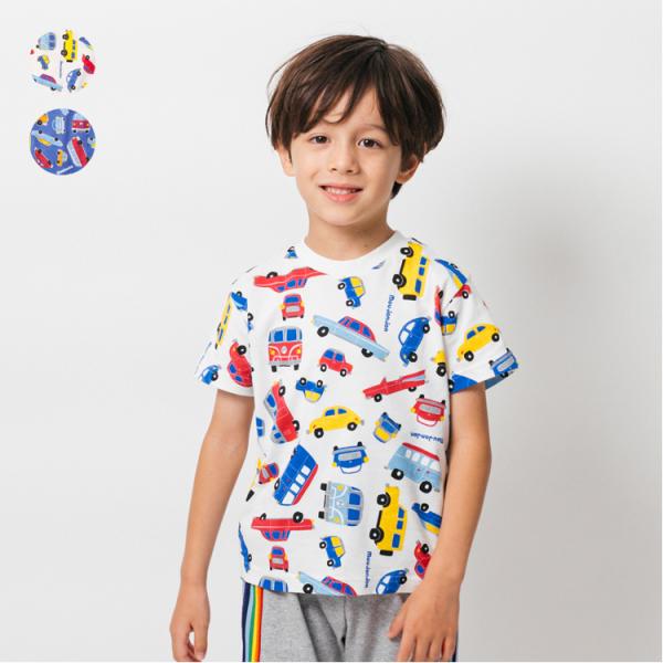 再値下げ 25夏SALE55%OFF価格 moujonjon (ムージョンジョン) 日本製車総柄プリント半袖Ｔシャツ 80cm〜120cm M34806
