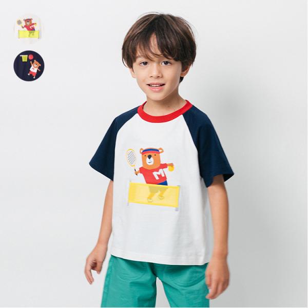 再値下げ 25夏SALE63%OFF価格 moujonjon (ムージョンジョン) くまプリントラグラン半袖Ｔシャツ M34808