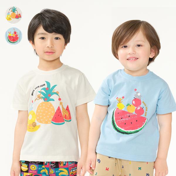 再値下げ 25夏SALE50%OFF価格 moujonjon (ムージョンジョン) フルーツ＆動物プリント半袖Ｔシャツ M34862