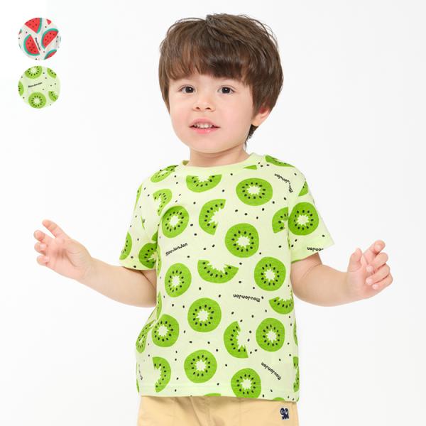26夏SALE30%OFF価格 子供服 moujonjon (ムージョンジョン) スイカ・キウイフルーツ総柄半袖Ｔシャツ M36807