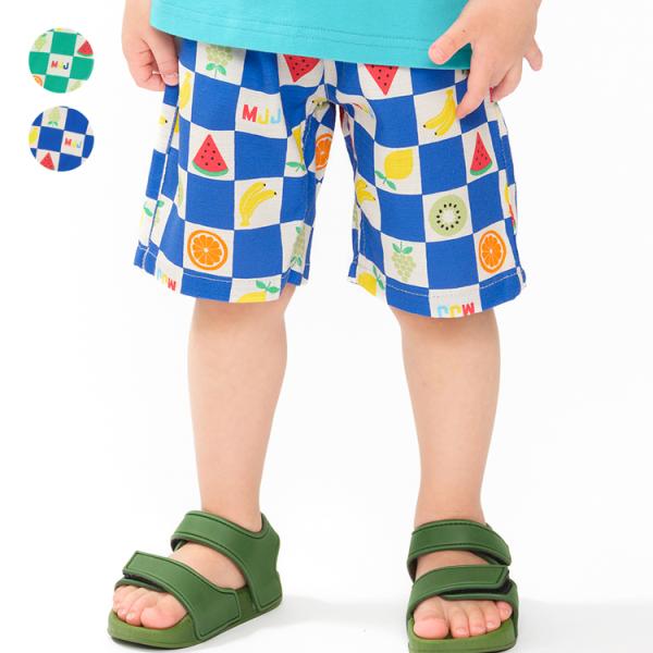 26夏SALE30%OFF価格 子供服 moujonjon (ムージョンジョン) フルーツチェック総柄プリペラ5分丈ハーフパンツ M37106