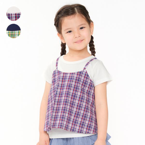 アウトレット50%OFF価格 子供服 moujonjon (ムージョンジョン) サッカーチェックキャミ重ね着風半袖Ｔシャツ M44802