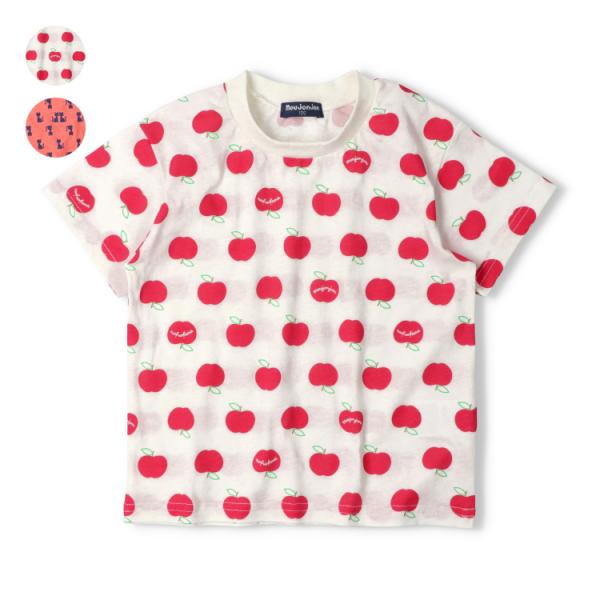 アウトレット30%OFF価格 moujonjon (ムージョンジョン) りんご・ねこ総柄半袖Ｔシャツ 80cm 90cm 100cm 110cm 120cm M44899