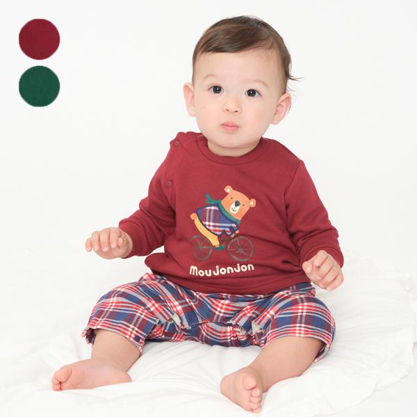 自転車に乗ったくまが可愛らしいロンパース・ベビーオール。 柔らかくて肌ざわりも良く、快適な着心地のアイテムです。 くまが着ているチェック柄の洋服が、立体感のあるアップリケになっているのがポイント♪  サイドと股部分がスナップボタンで開く仕様...