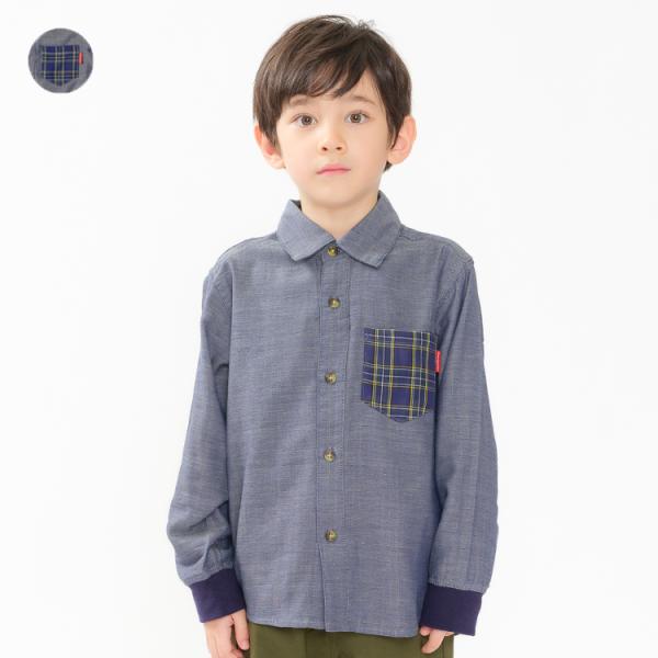 柔らかいWガーゼ素材のシャツ。 裏と胸ポケットはネイビーのタータンチェック柄がお洒落！ 袖口リブ付でカジュアルにも着られるアイテム。 【アイテム】トップス  カジュアル お洒落 オシャレ かっこいい かわいい 可愛い 普段着 デイリーウェア...