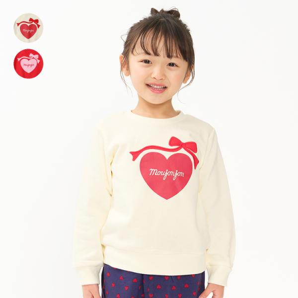 アウトレット50%OFF価格 子供服 moujonjon (ムージョンジョン) りぼんアップリケハートプリント裏毛トレーナー・スウェット M64645