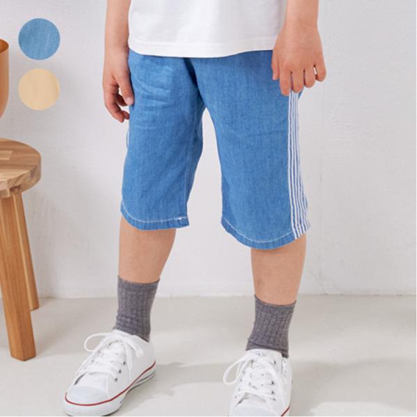 子供服 crescent (クレセント) 脇ストライプデニム・ダンプハーフパンツ 80cm 90cm 100cm 110cm 120cm 130cm 140cm N37193