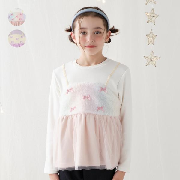 再値下げ 25秋冬SALE40%OFF価格 子供服 crescent (クレセント) リボン付ボア切替裏起毛トレーナー N64687