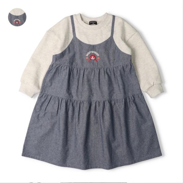 再値下げ 25秋冬SALE50%OFF価格 子供服 Daddy Oh Daddy (ダディオダディ) ダディコ刺繍ドッキング裏毛長袖ワンピース V64352