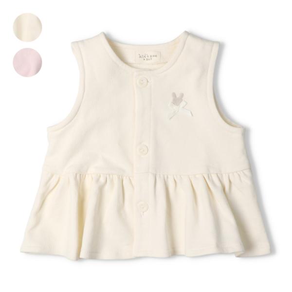 柔らかい裏毛素材のシンプルなベスト。 裾はフレアーなデザインに胸元にはさりげないうさぎの刺繍とリボンが可愛らしい！ 無地デザインでコーディネートの幅も広がるアイテム。 【アイテム】ロングスリーブ　長袖　プレゼント ギフト プルオーバー 赤ち...