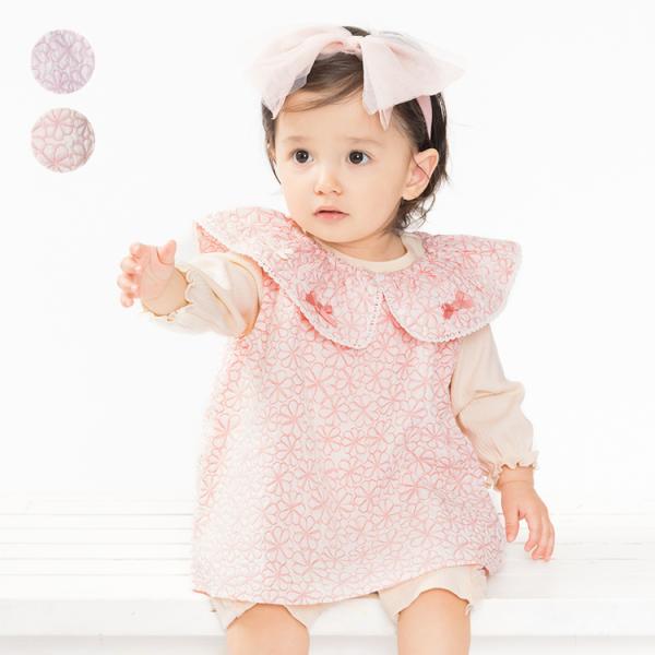 凹凸感のある花柄生地が可愛いチュニック。 トレンド感のある大き目のフリル衿もポイント！ 衿にはリボン付きでとびきり可愛く。 インナーを変えて通年着られるのも嬉しいアイテム。 襟ぐり後ろ部分はゴム仕様で着脱もスムーズ。 同じ花柄生地のチュニッ...