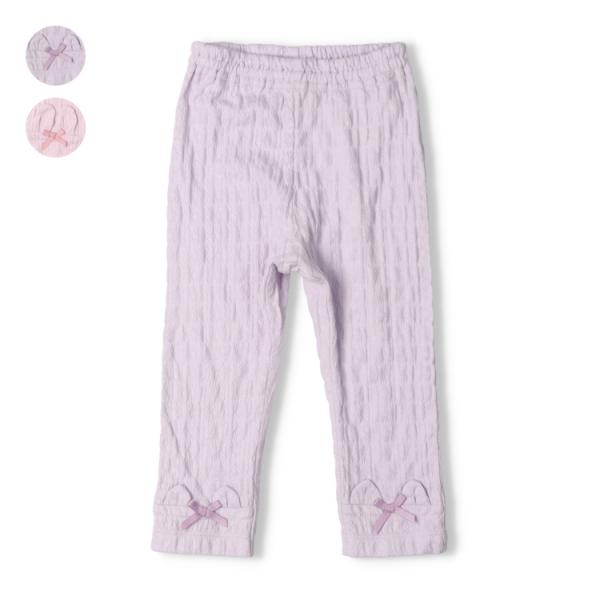 裾切替のリボンの付いたねこ耳、うさ耳デザインが可愛い！ 着回しのしやすい無地デザインのレギンス、スパッツ。 パターンメッシュ素材で春秋冬と長く着られるアイテム。 おなじねこ耳、うさ耳デザインのTシャツ（W64800）があるので、姉妹でお揃い...