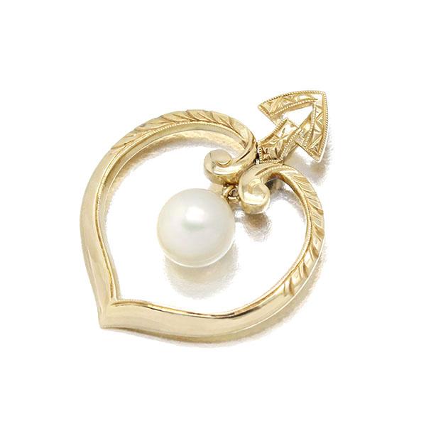 ミキモト MIKIMOTO ハートモチーフ K14YG パール ペンダントトップ 