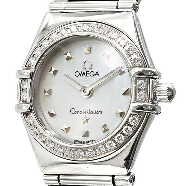 美品　オメガ OMEGA コンステレーション ダイヤベゼル レディース 腕時計 オメガ OMEGA コンステレーション ミニ ダイヤベゼル シェル文字盤 SS