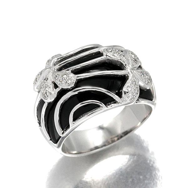 K18WG オニキス ダイヤモンド リング 15号 ON8.65ct D0.32ct