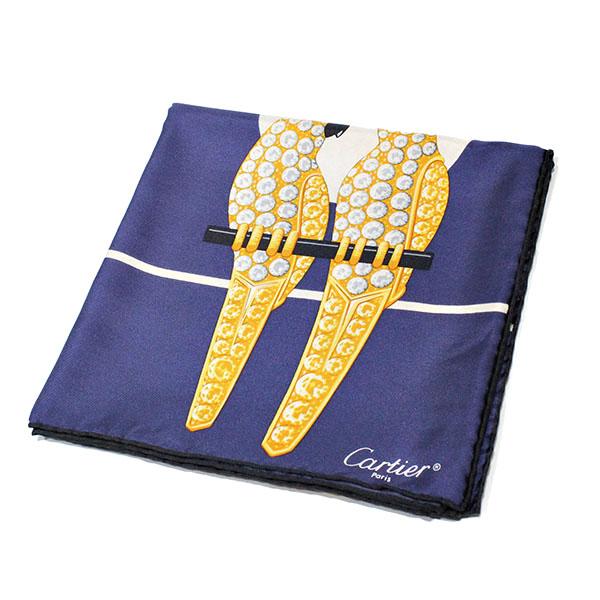 Cartier（カルティエ） バードモチーフ 鳥柄 スカーフ シルク100％ 絹
