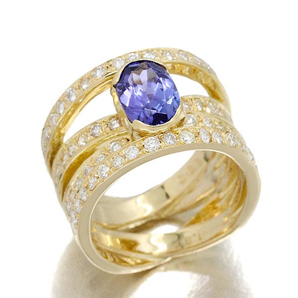 K18YG タンザナイト ダイヤモンド リング 9号 TZ1.32ct D0.88ct