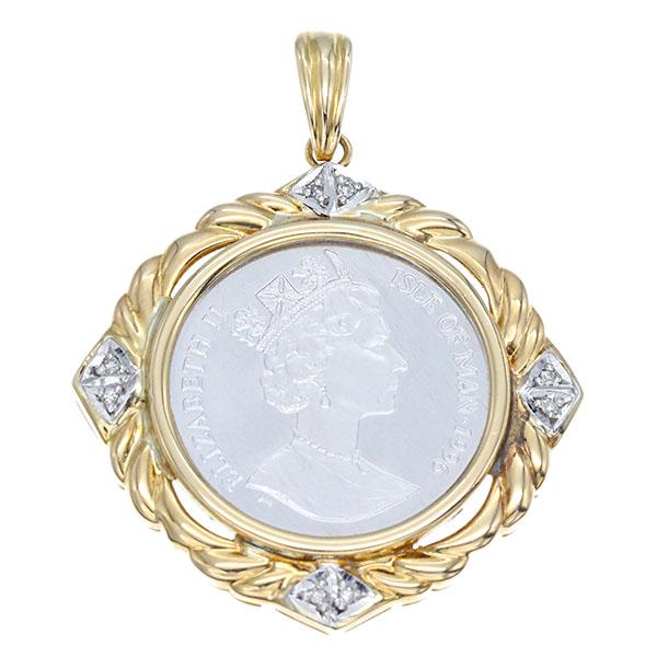 K18YG/プラチナ900枠 エリザベス2世 マン島 プラチナ キャットコイン